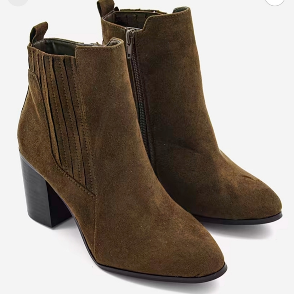 MIA Women Ulysses Suede Slip On Ankle Boots, Color Olive, Size 6.5, NWOT